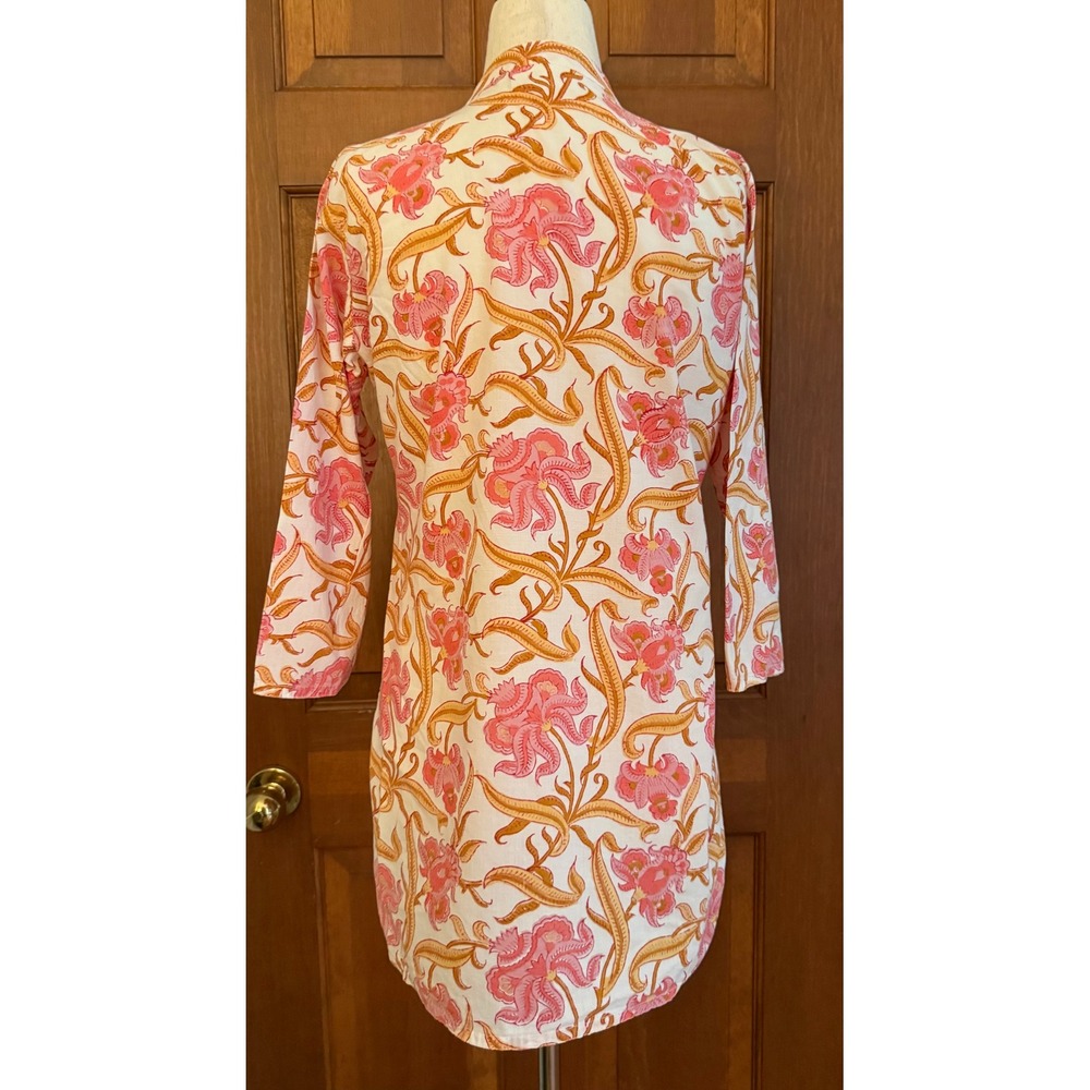 Westside Printed Cotton Tunic Shirt Womens Size M Floral Pink Sequin Lightweight - Picture 6 of 14